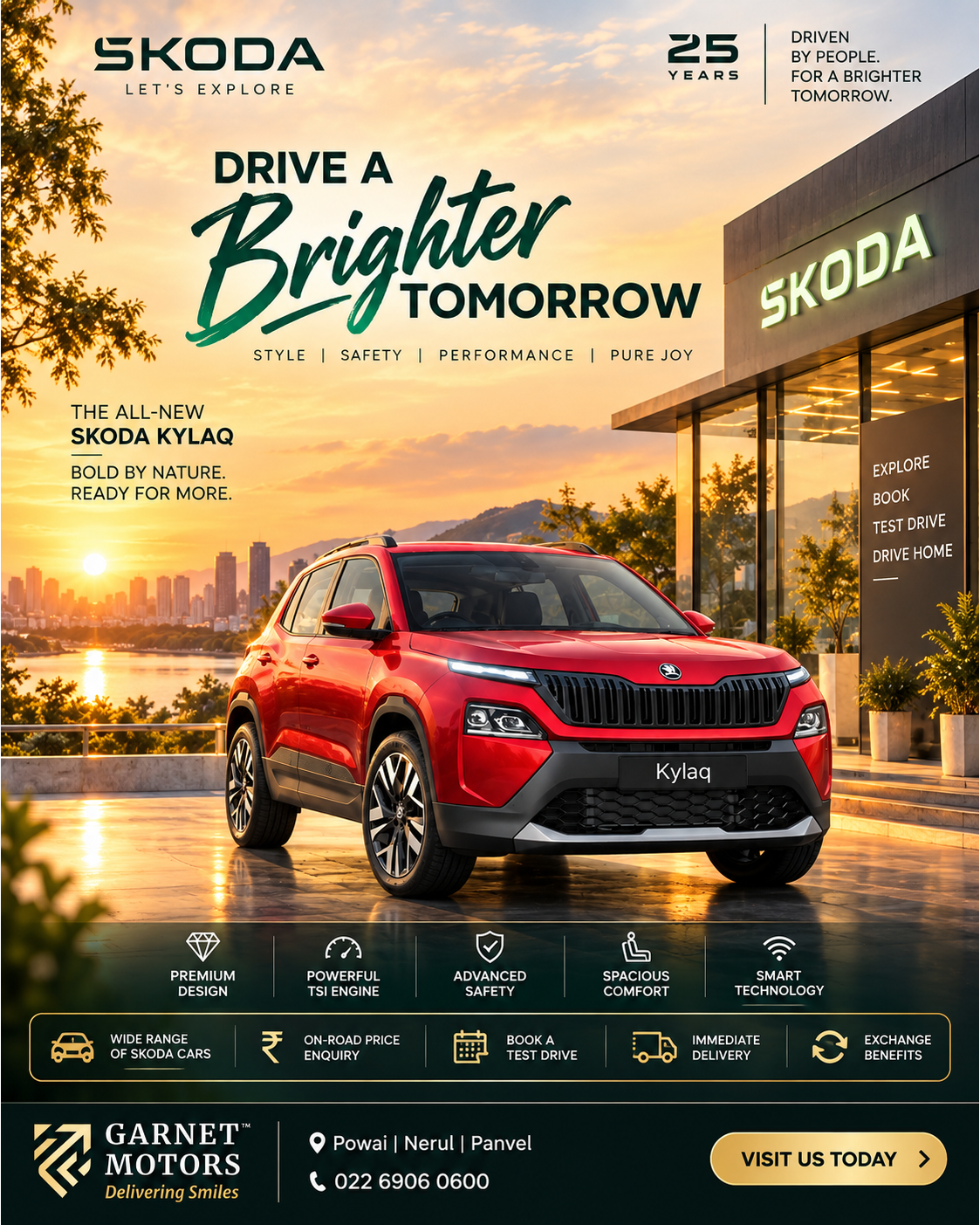 Drive Into Golden Hour with ŠKODA | Garnet Motors Powai – Kylaq, Test Drive & On-Road Price