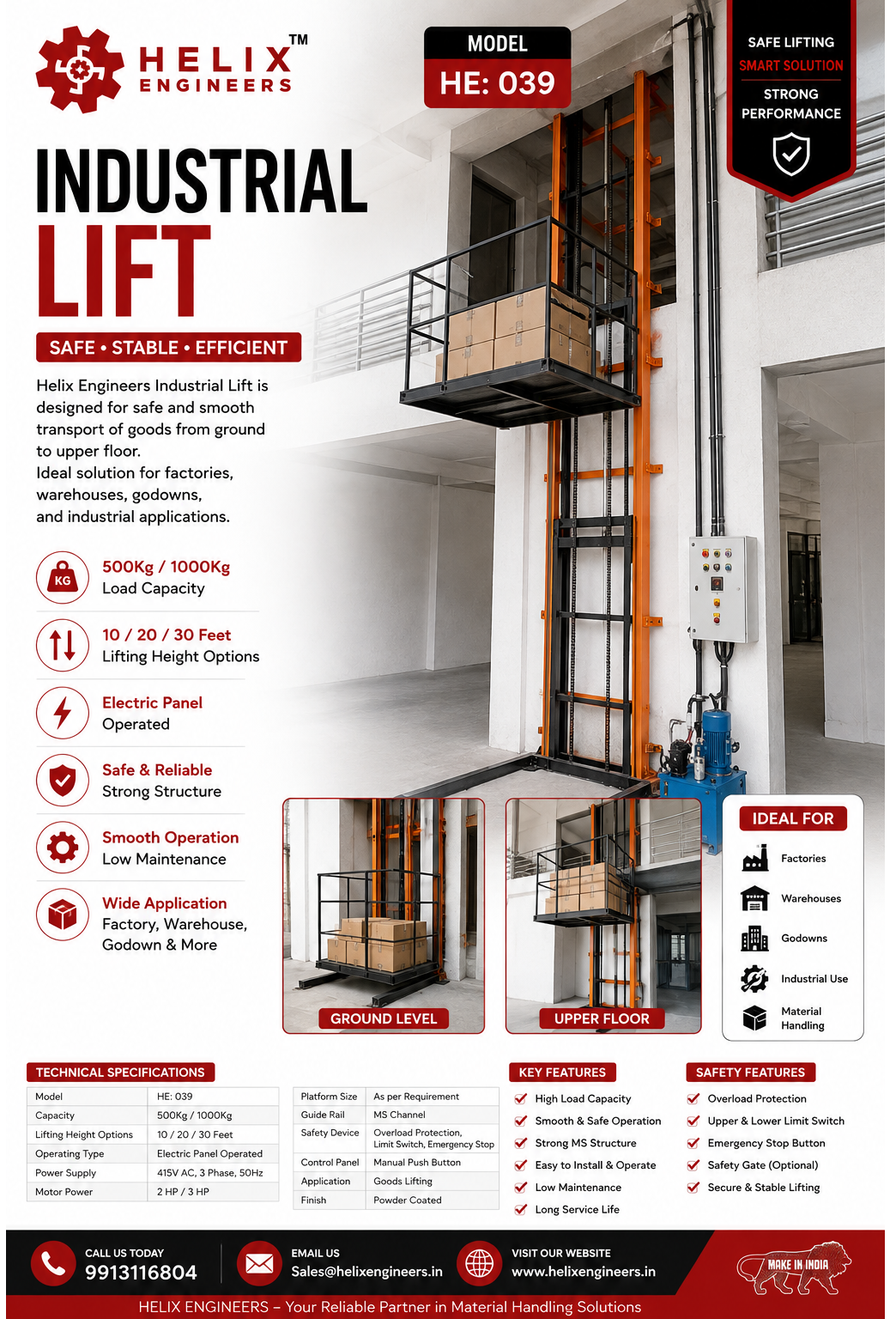 Hydraulic Freight Lift Manufacturer & Supplier – Helix Engineers