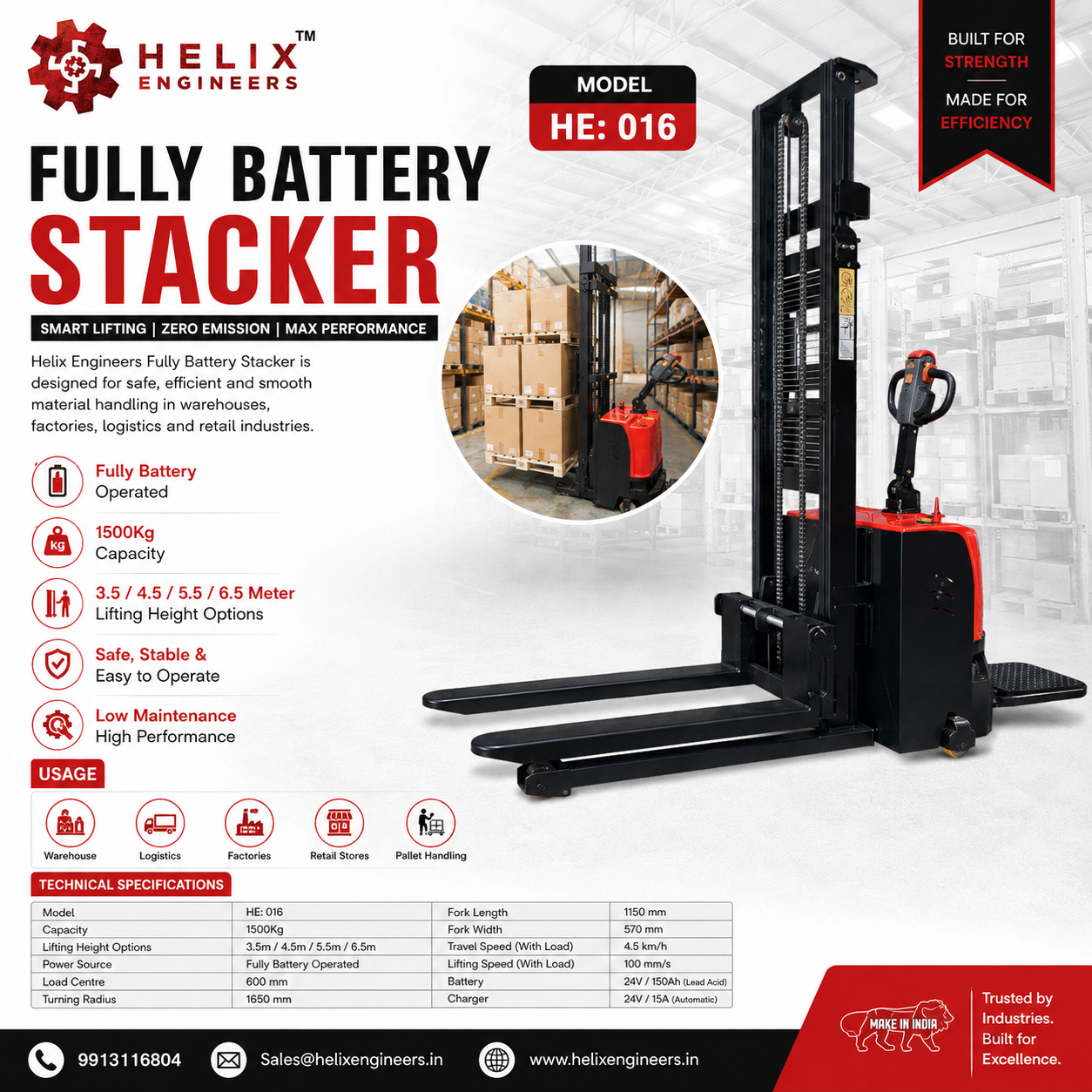 Battery Operated Stacker Manufacturer & Supplier – Helix Engineers