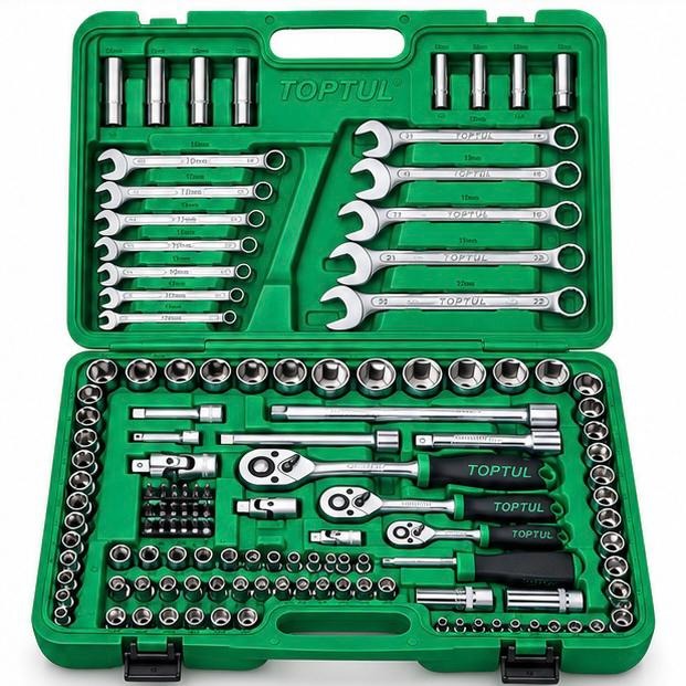 TOPTUL GCAI130B 130PCS Professional Grade 1/4", 3/8" & 1/2" DR. Flank Socket Set Flank Socket Wrench