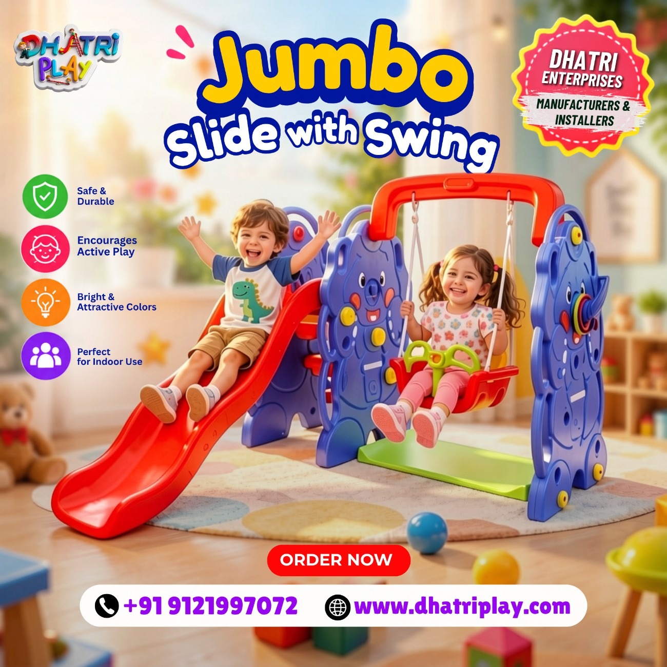 Jumbo Slide with Swing | Safe, Durable & Exciting Indoor Play for Kids π