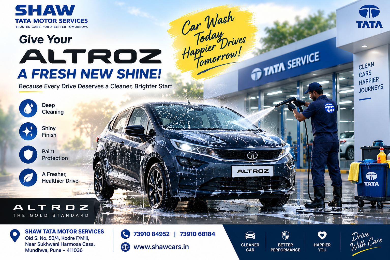Tata Altroz Car Wash Pune | Deep Cleaning & Expert Car Care | Shaw Tata Motor Services Mundhwa