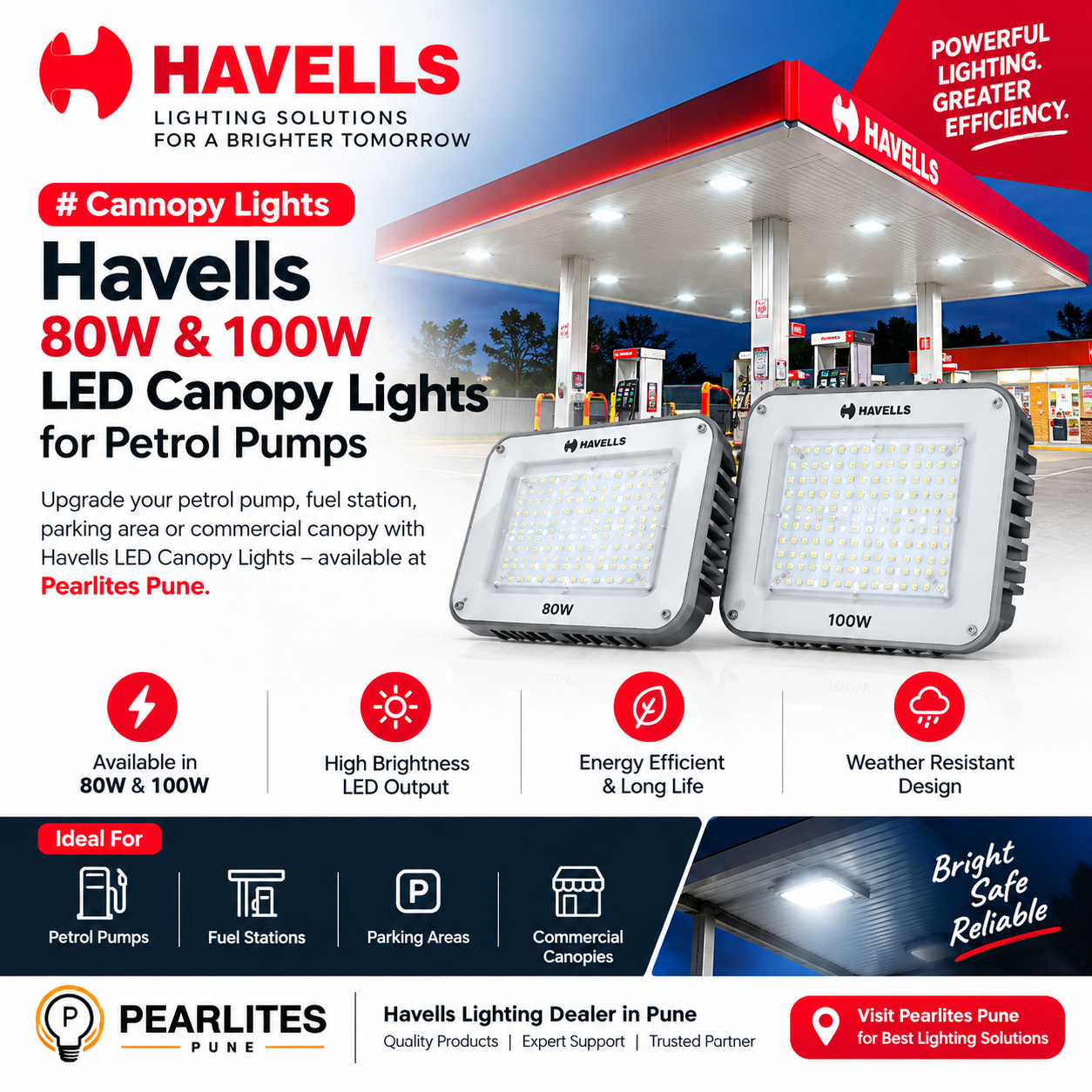 Cannopy Lights Havells 80W & 100W LED Canopy Lights Supplier in Pune – PEARLITES