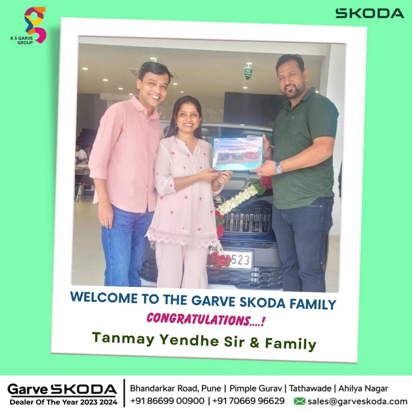 Welcome to the Garve ŠKODA Family | Congratulations Tanmay Yendhe & Family | ŠKODA Tathwade