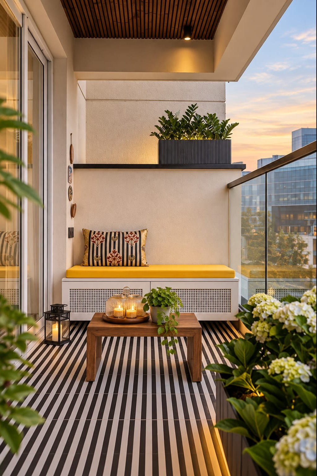 Yellow Bench Balcony Interior Design– Anna Nagar