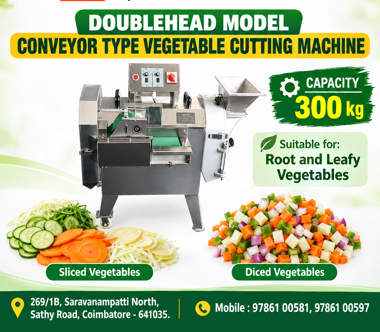Conveyor Belt Vegetable Cutting Machine in Coimbatore.