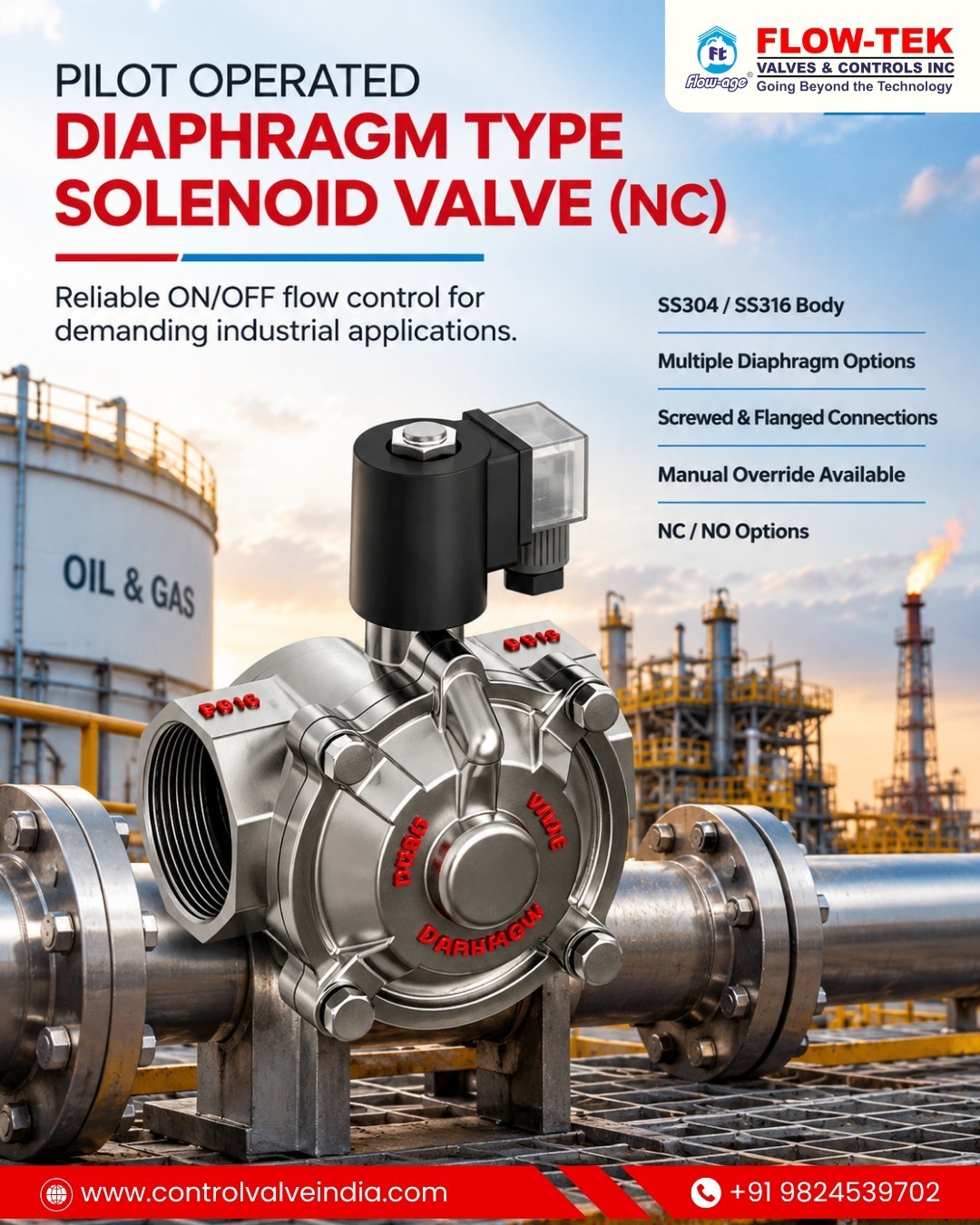 Pilot Operated Diaphragm Type Solenoid Valve (NC) for Industrial Flow Control