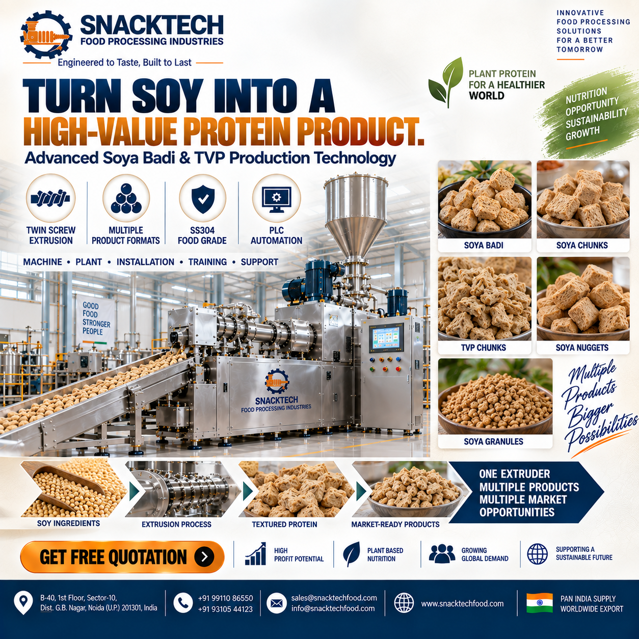 Best Soya Badi Making Machine Manufacturer in India | Automatic TVP Plant & Extruder