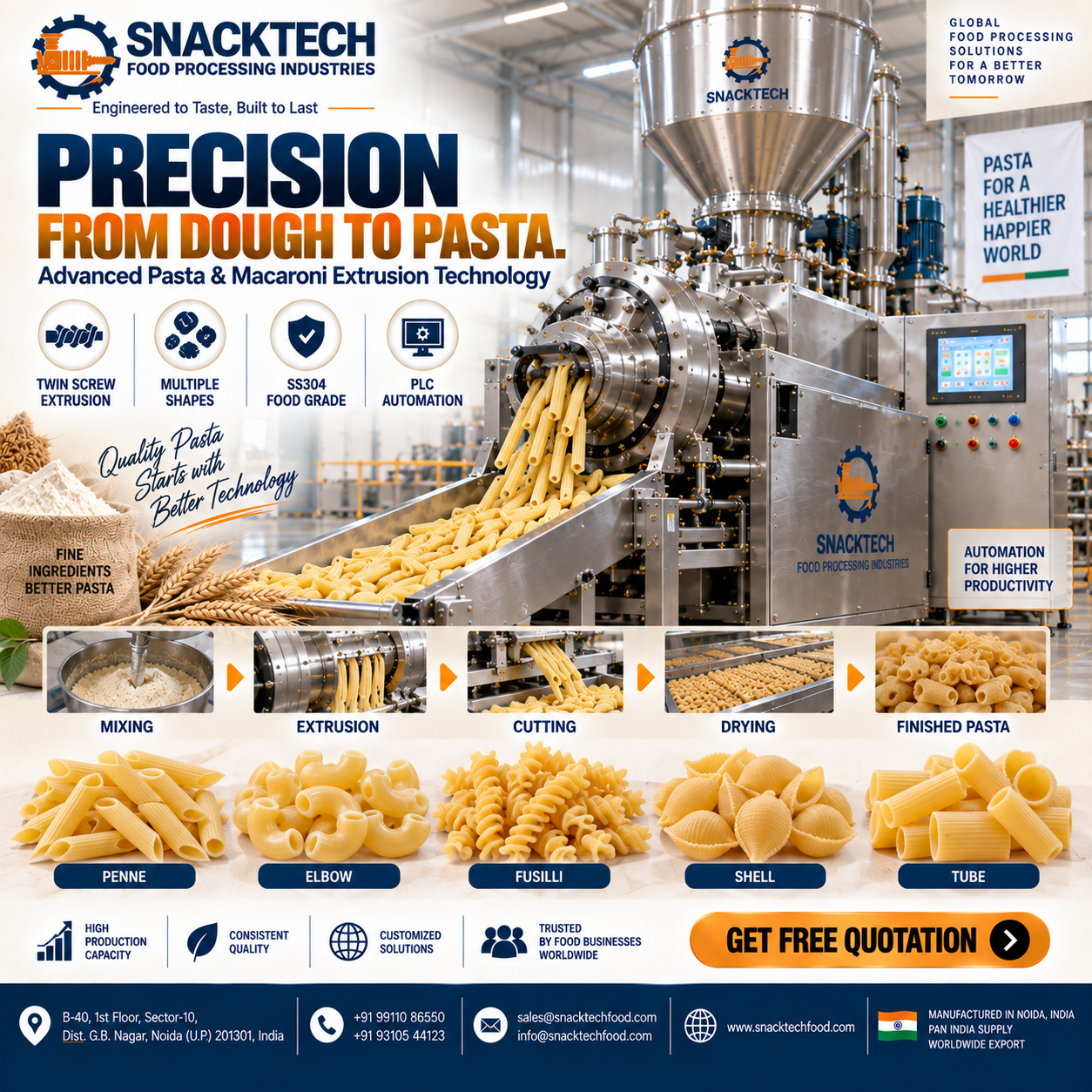 Best Pasta Extruder Manufacturer in India | Automatic Pasta & Macaroni Production Plant
