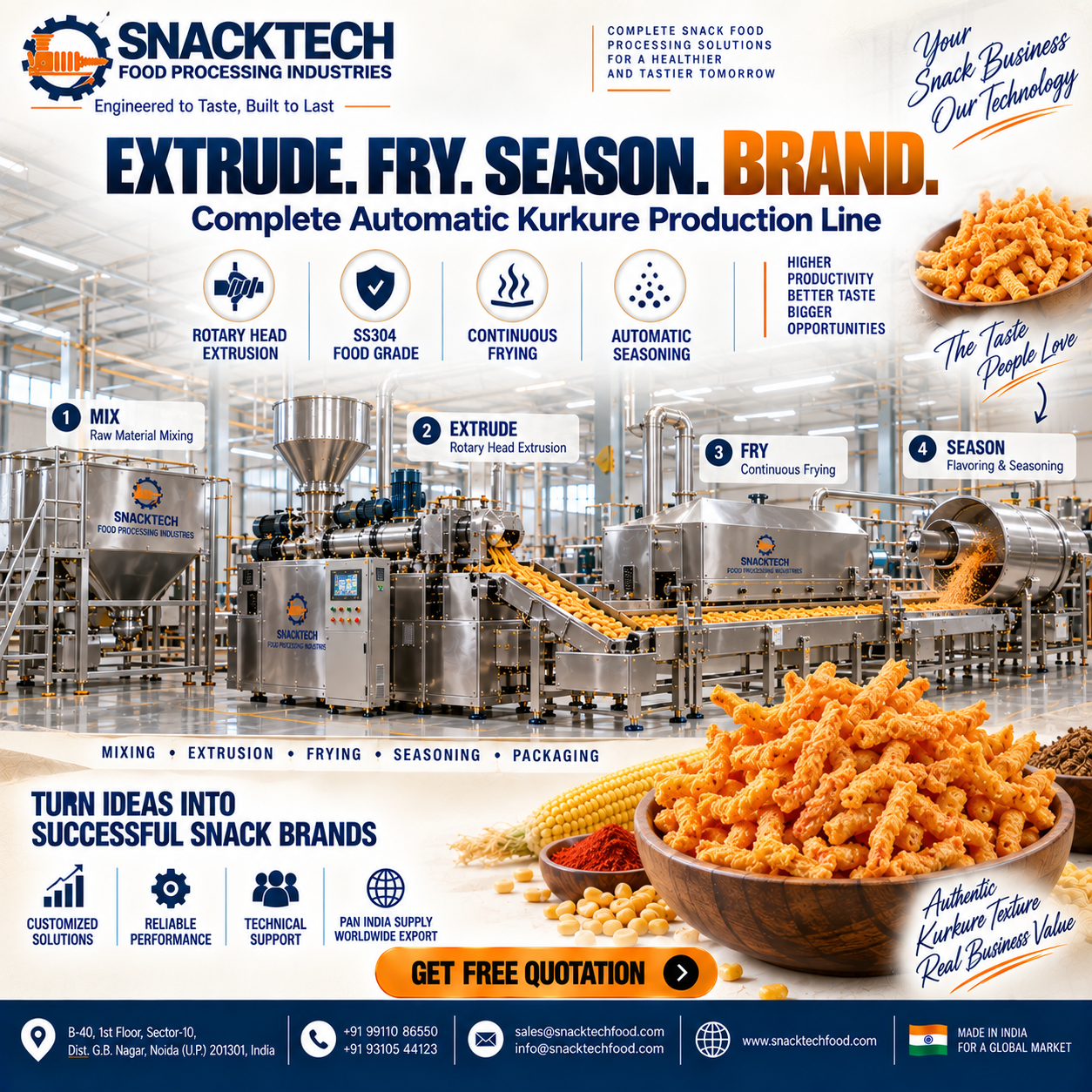 Best Kurkure Extruder Manufacturer in India | Automatic Kurkure Processing Plant