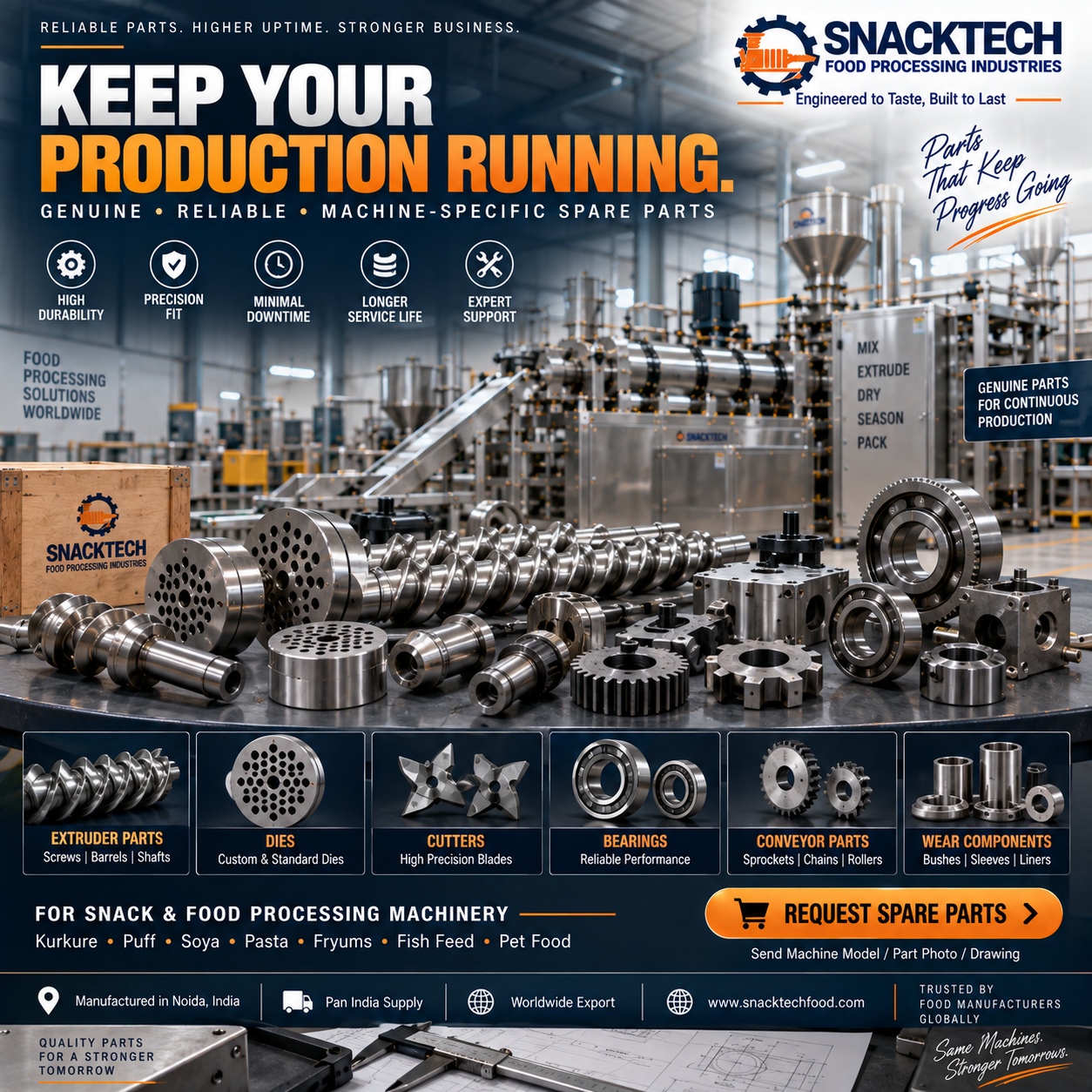 Food Processing Machine Spare Parts Manufacturer India | Extruder, Dryer & Plant Components