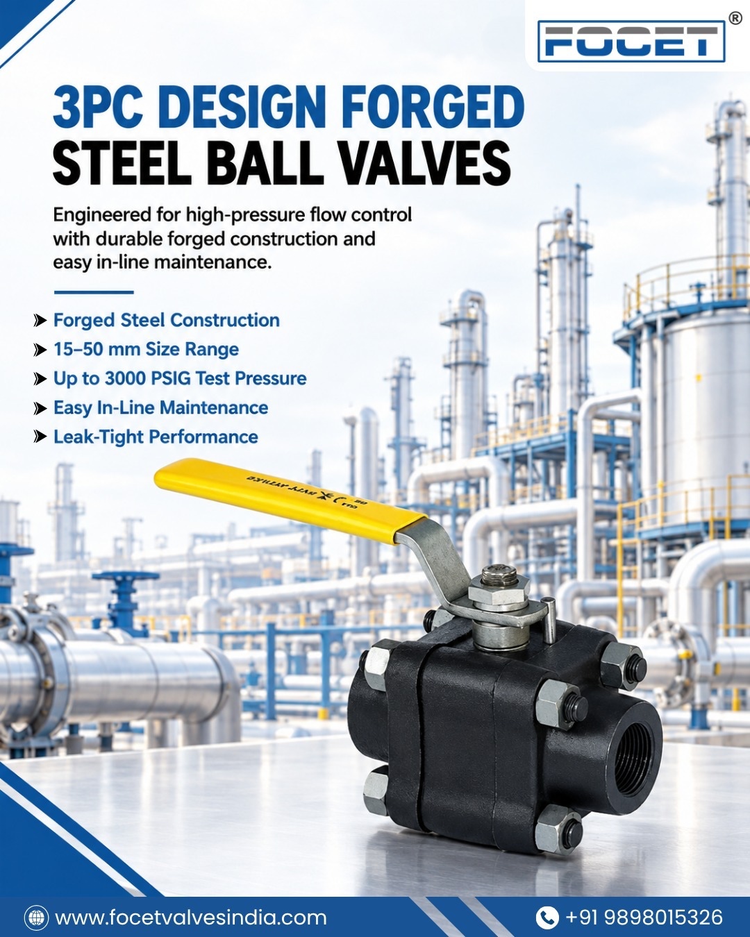 3PC Forged Steel Ball Valve | Focet Valves