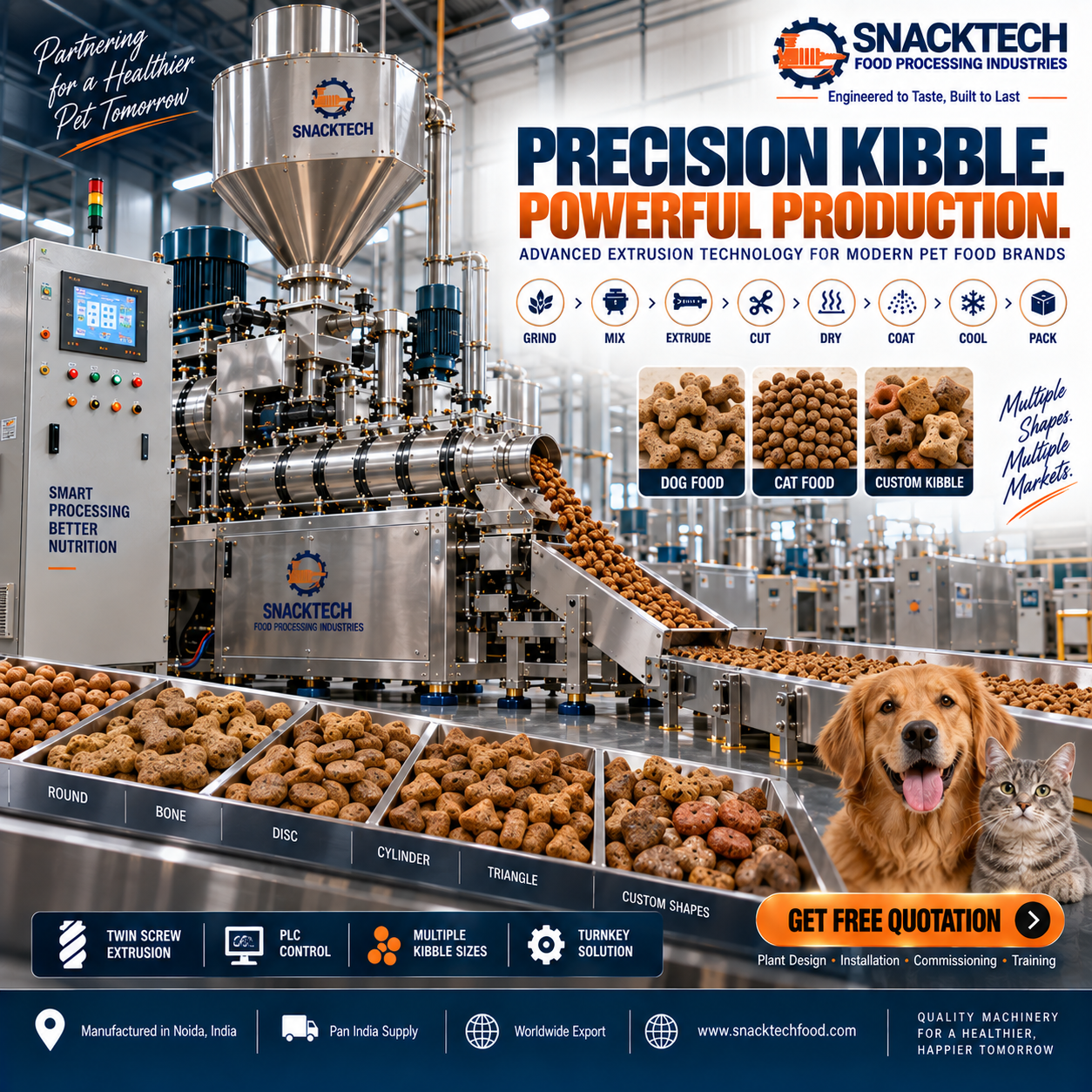 Best Pet Food Extruder Manufacturer India | Automatic Dog & Cat Food Production Plant