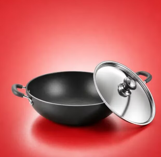 Black Rynox Non Stick Kadai for Kitchens Struggling with Food Sticking