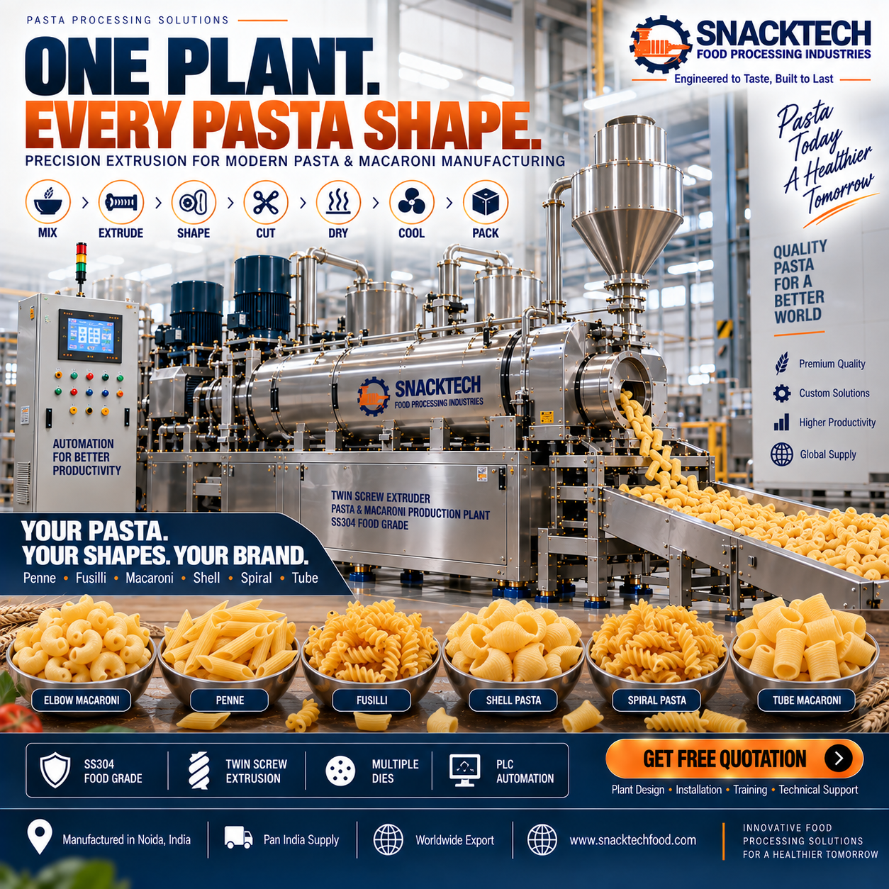 Best Pasta Making Machine Manufacturer India | Automatic Pasta & Macaroni Production Plant