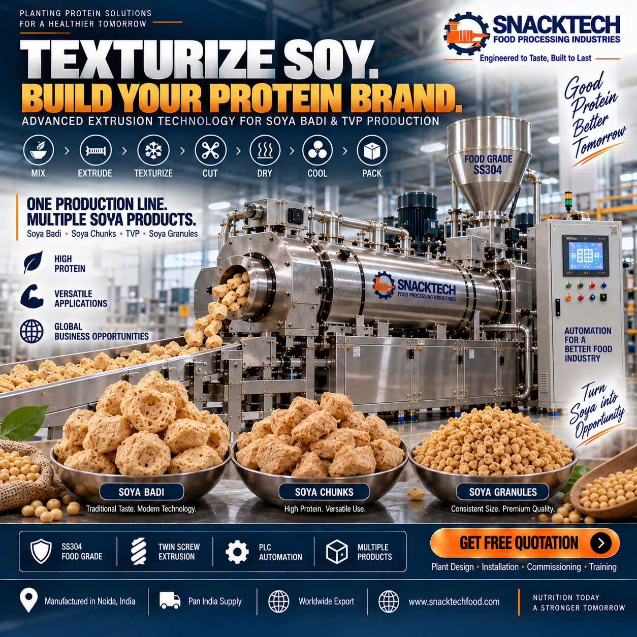Soya Badi Making Machine Manufacturer India | Automatic Soya Chunks & TVP Production Plant