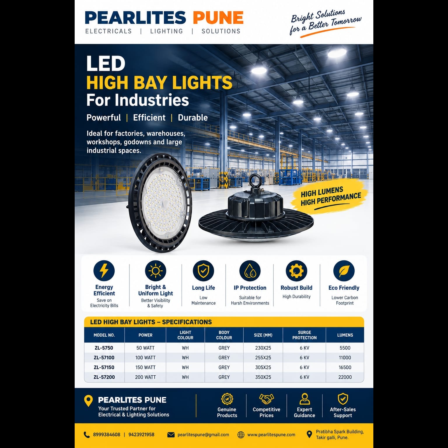 LED High Bay Lights in Pune | Industrial, Factory & Warehouse Lighting | Pearlites Pune