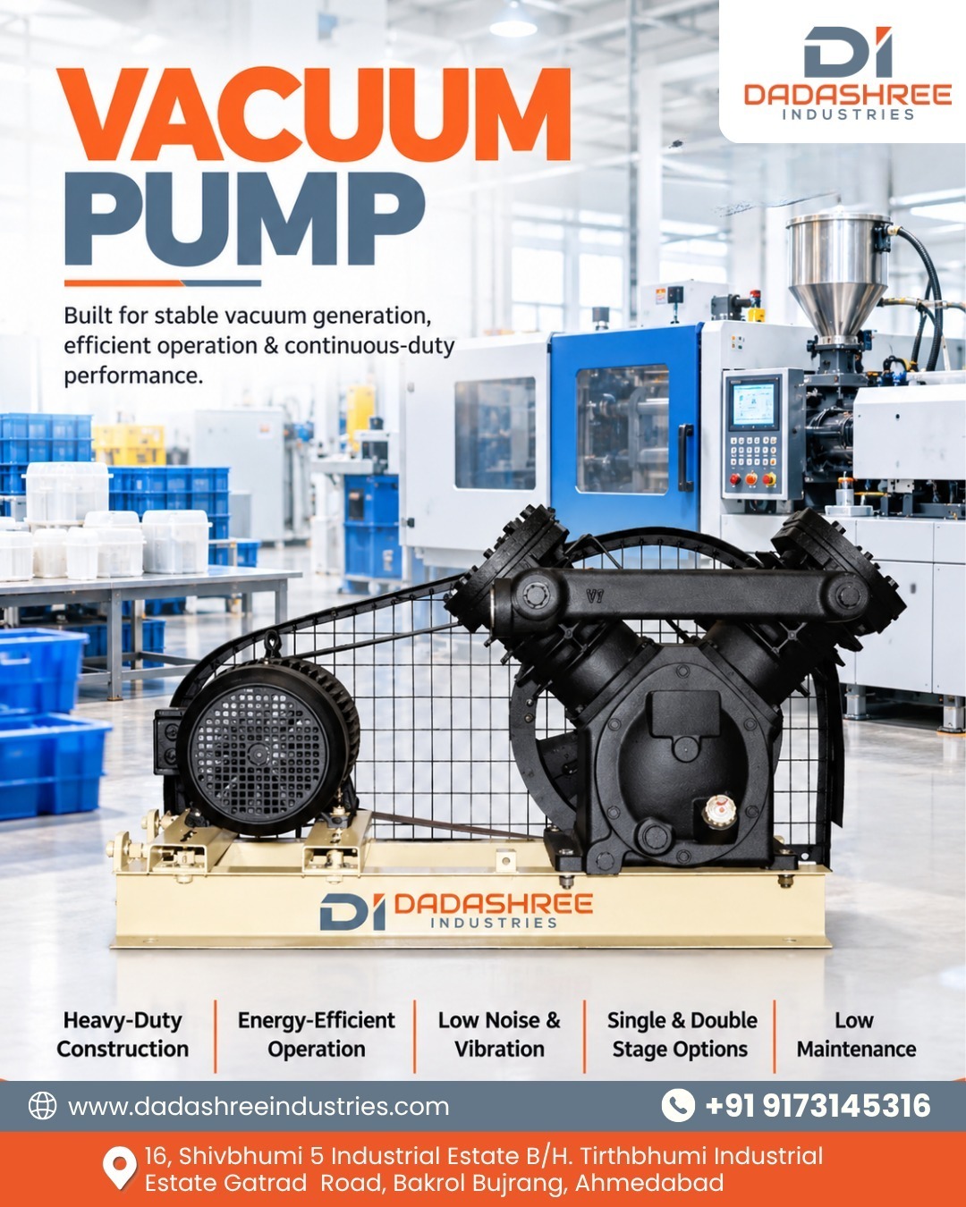 Dadashree Industries is a trusted Vacuum Pumps Manufacturer in Ahmedabad, offering efficient vacuum ...