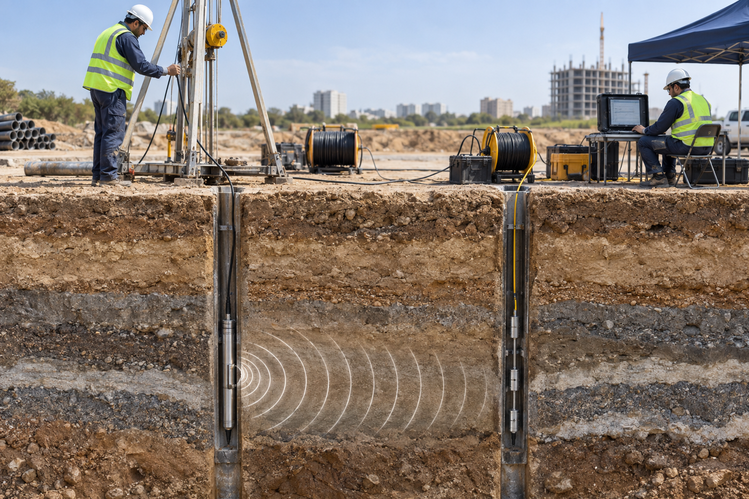 Cross Hole Seismic Test for Subsurface Seismic Characterization