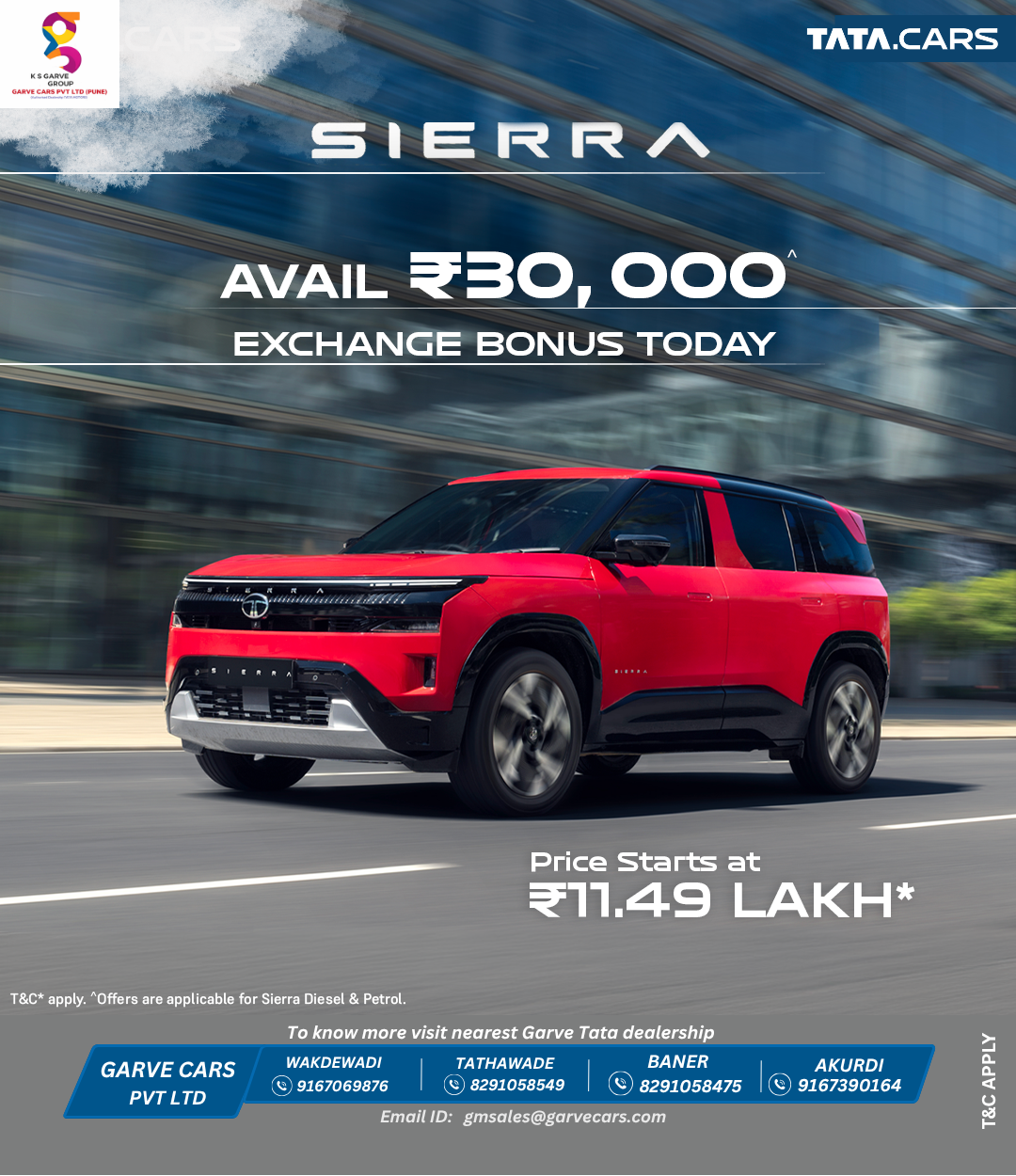 Upgrade your drive with the legendary Tata Sierra! πβ¨
Swap your old car and get an Exchange Bonus ...