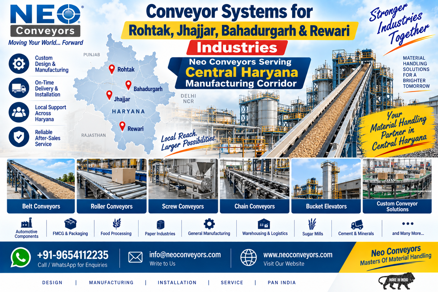 Conveyor Systems for Rohtak, Jhajjar, Bahadurgarh & Rewari Industries — Neo Conveyors
