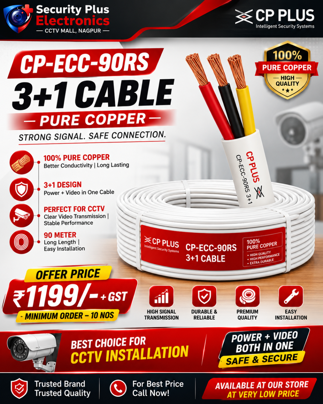 CP Plus CP-ECC-90RS 3+1 CCTV Camera Cable (90 Meters)