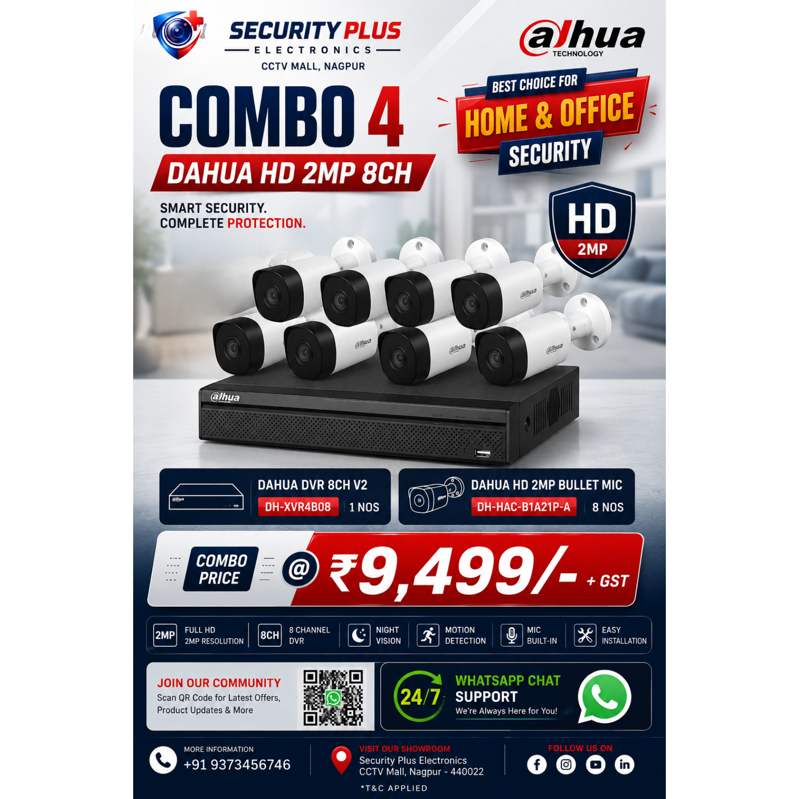 Dahua 8-Channel 2MP HD CCTV System Combo (DVR + 8 Built-in Mic Bullet Cameras)