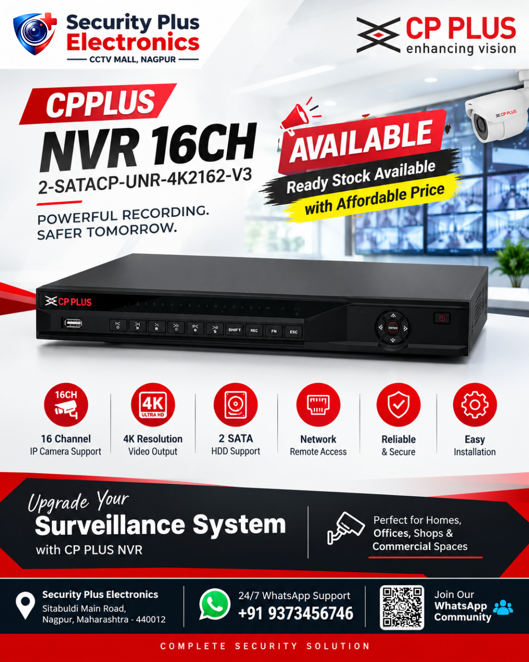 CP Plus 16-Channel 4K Network Video Recorder (2-SATA Support)