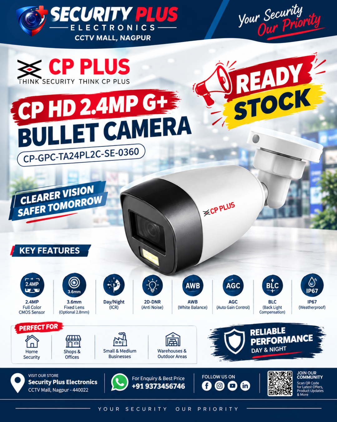 CP Plus 2.4MP G+ Full Color Outdoor Bullet CCTV Camera