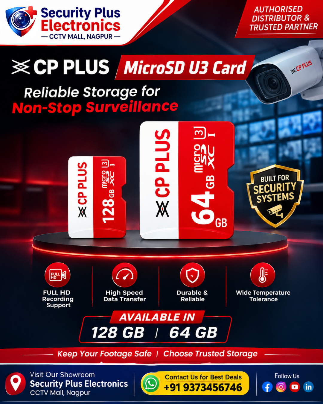 CP Plus High-Speed MicroSD U3 Memory Card (64GB & 128GB)