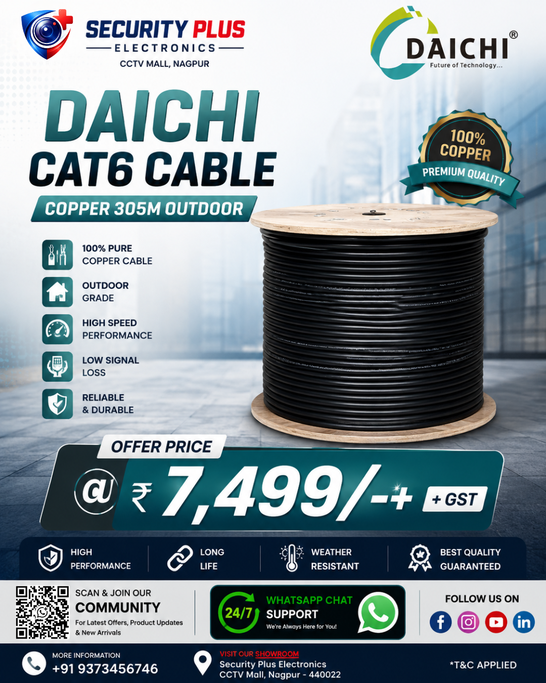 Daichi CAT6 100% Pure Copper 305M Outdoor Network Cable