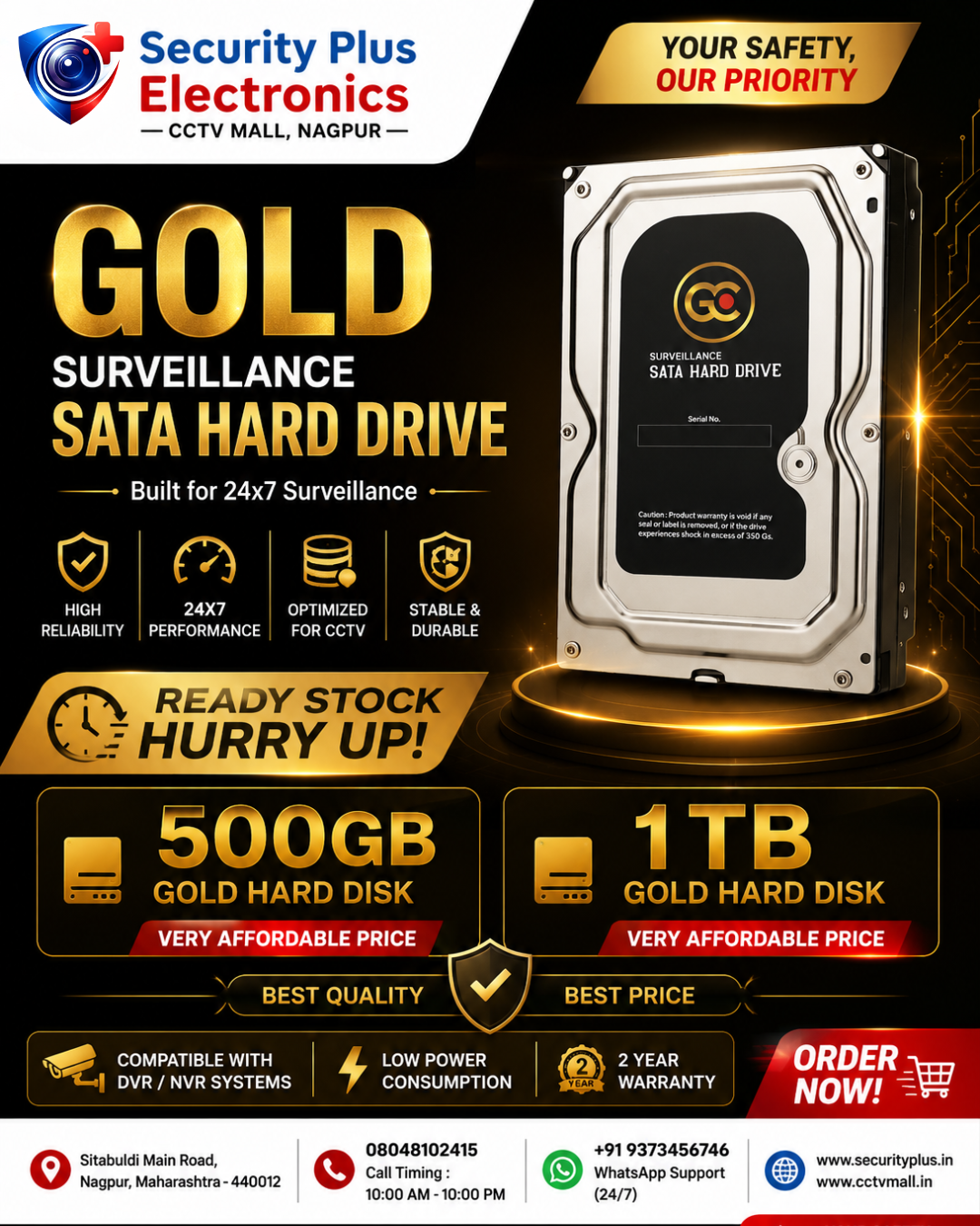 Gold Surveillance SATA Internal Hard Drives (500GB & 1TB)