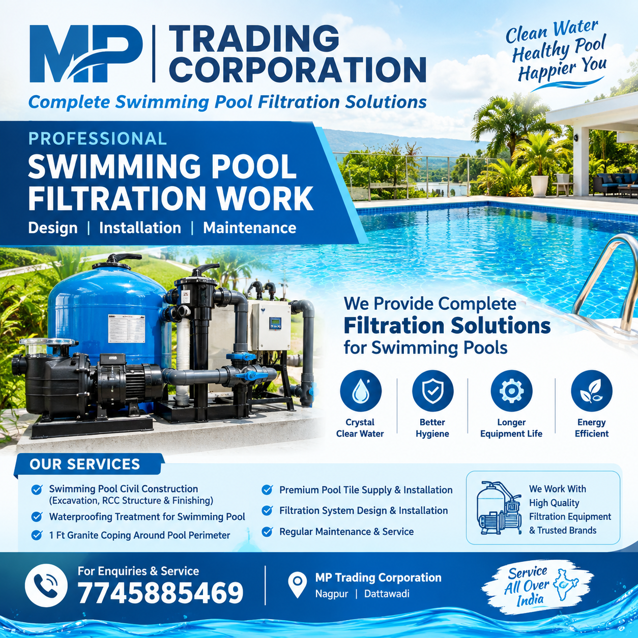 Complete Swimming Pool Filtration & Construction Solutions — Service All Over India