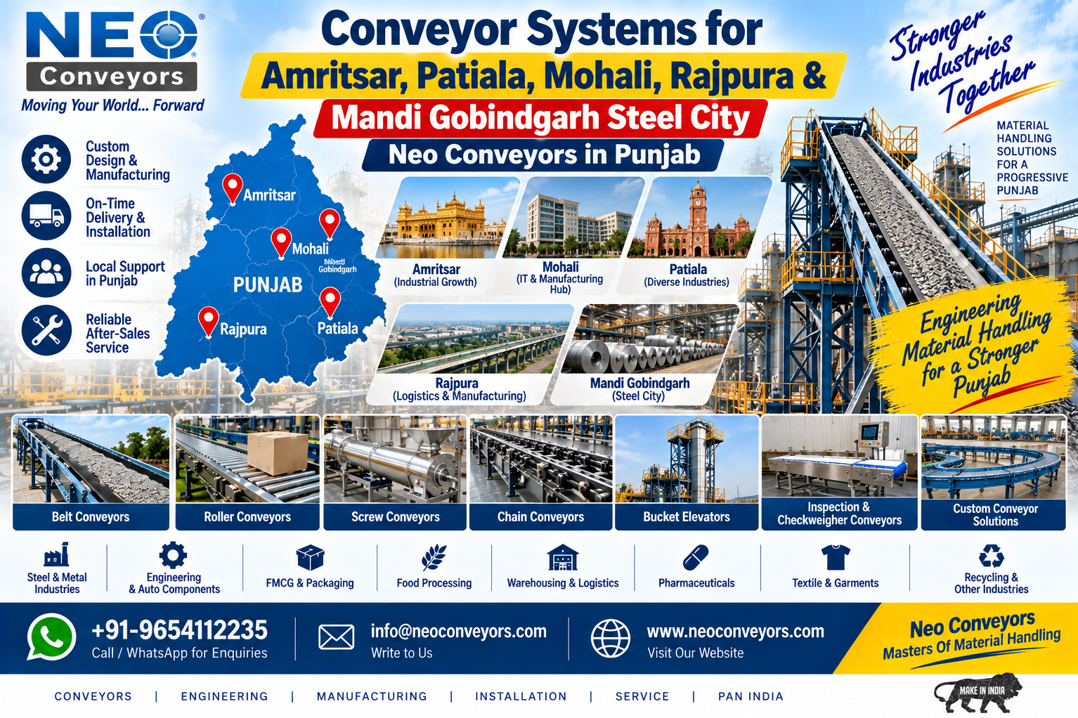 Conveyor Systems for Amritsar, Patiala, Mohali, Rajpura & Mandi Gobindgarh Steel City — Neo Conveyor