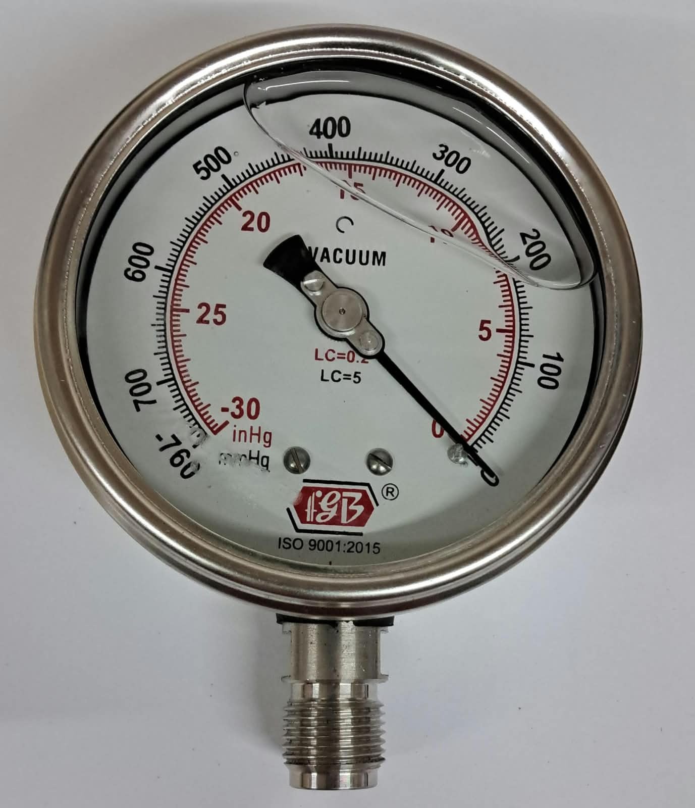 4'' DIAL-VACUUM 1/2 BSP BOTTOM COMPLETE SS GLY FILLED