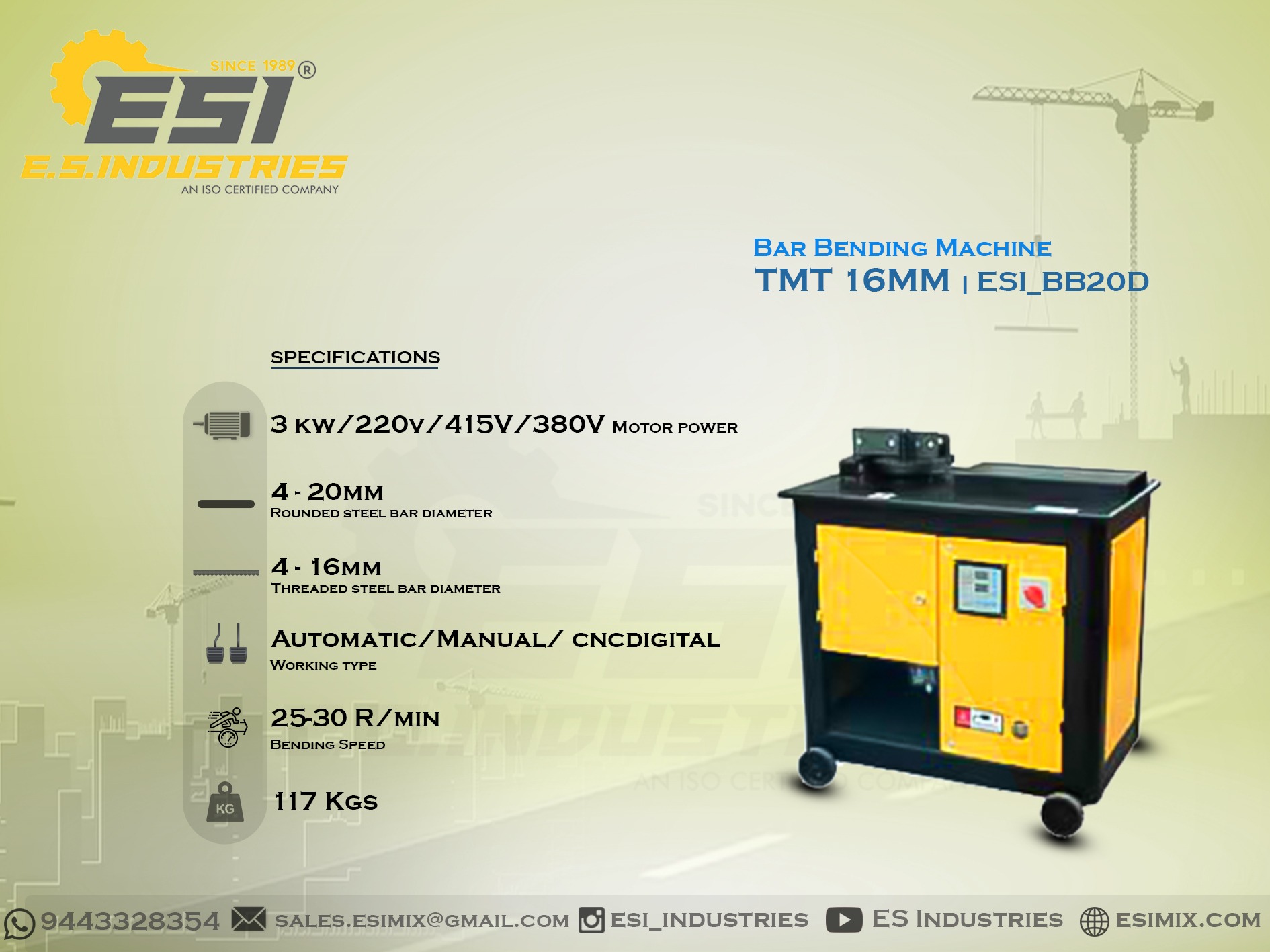 BAR BENDING MACHINE TMT 16 MM IN DINDIGUL