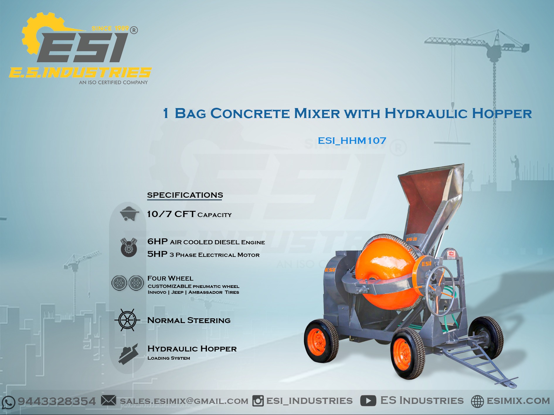 ONE BAG CONCRETE MIXER WITH HYDRAULIC HOPPER IN NAMAKKAL