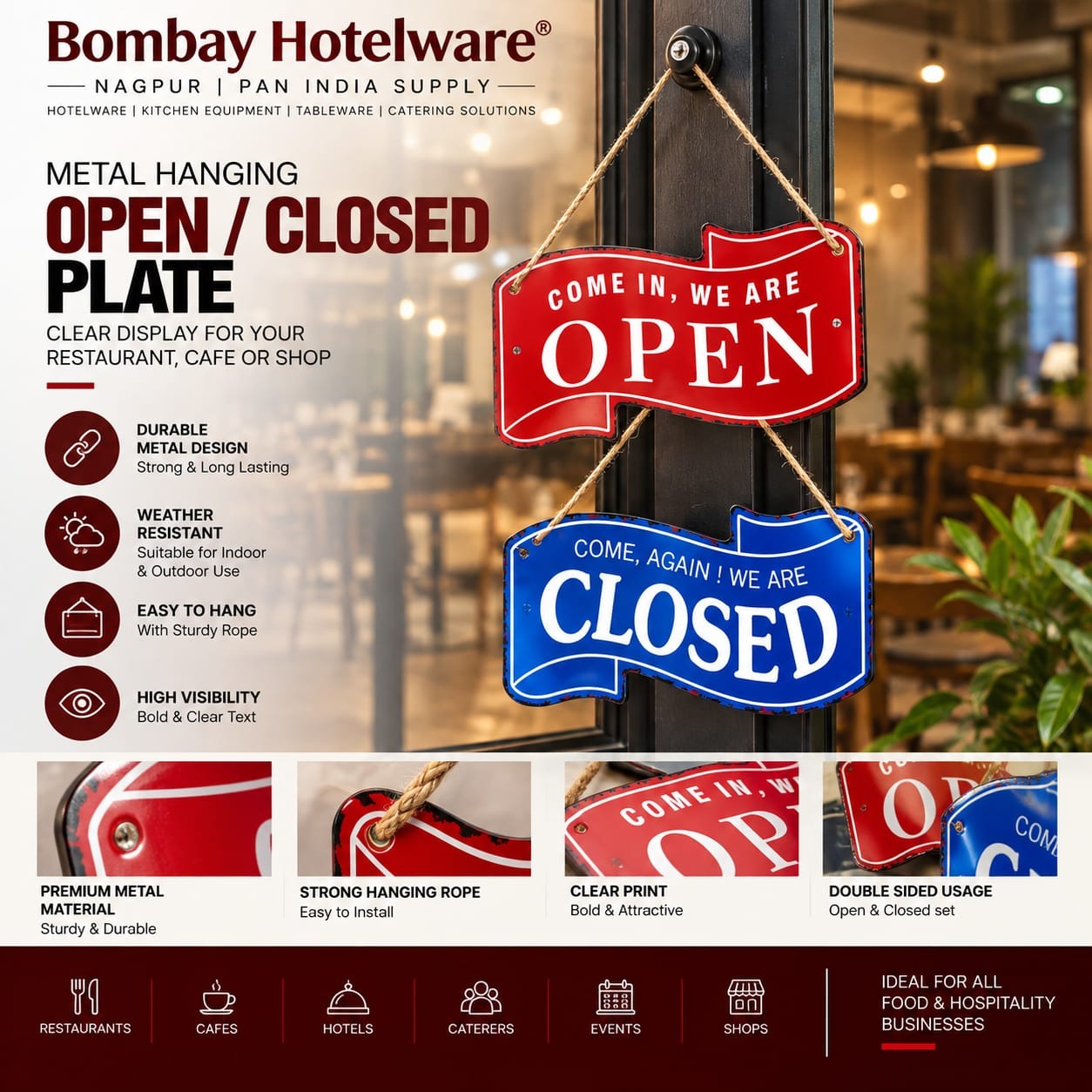 Metal “OPEN / CLOSE” Hanging Plates for Restaurant, Café & Hotel Entrances | Restaurant Decor Nagpur