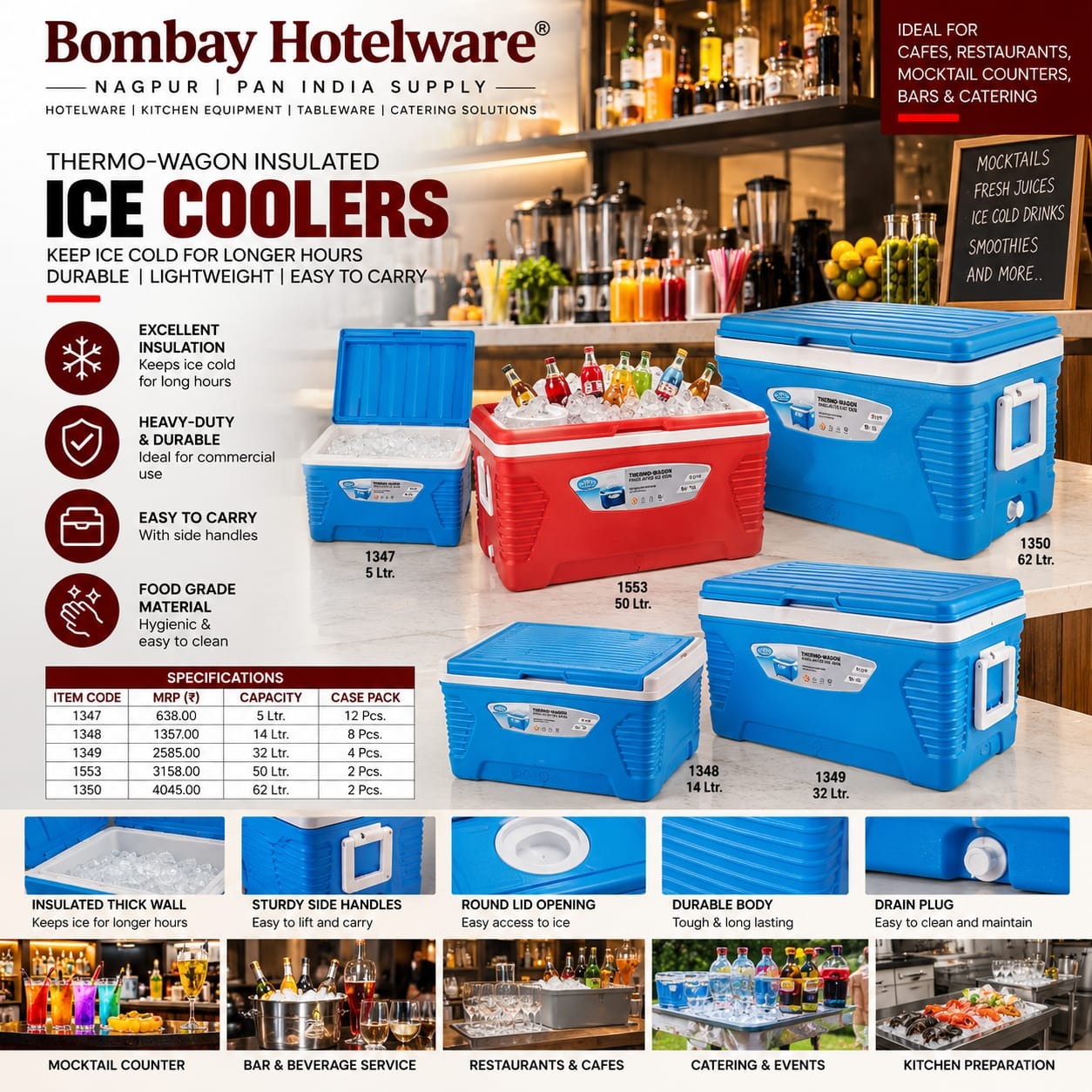 Insulated Ice BOX & Coolers for Cafes, Restaurants & Catering