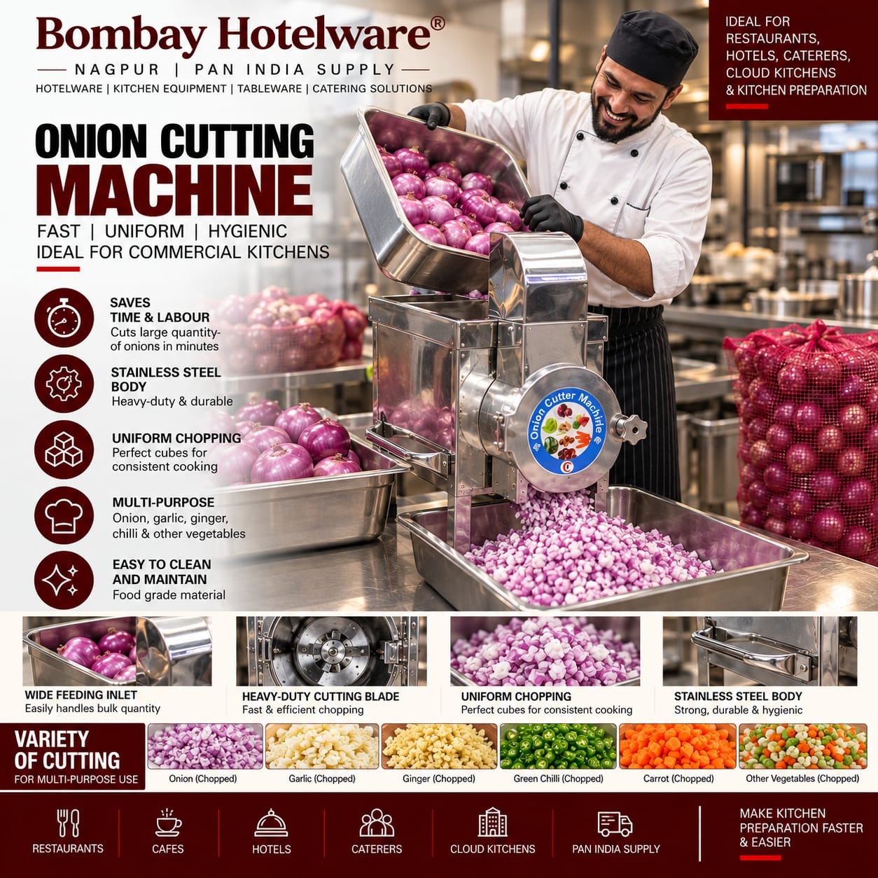 Commercial Onion Chopper Machine – High-Capacity Vegetable Cutter by Bombay Hotelware® Nagpur