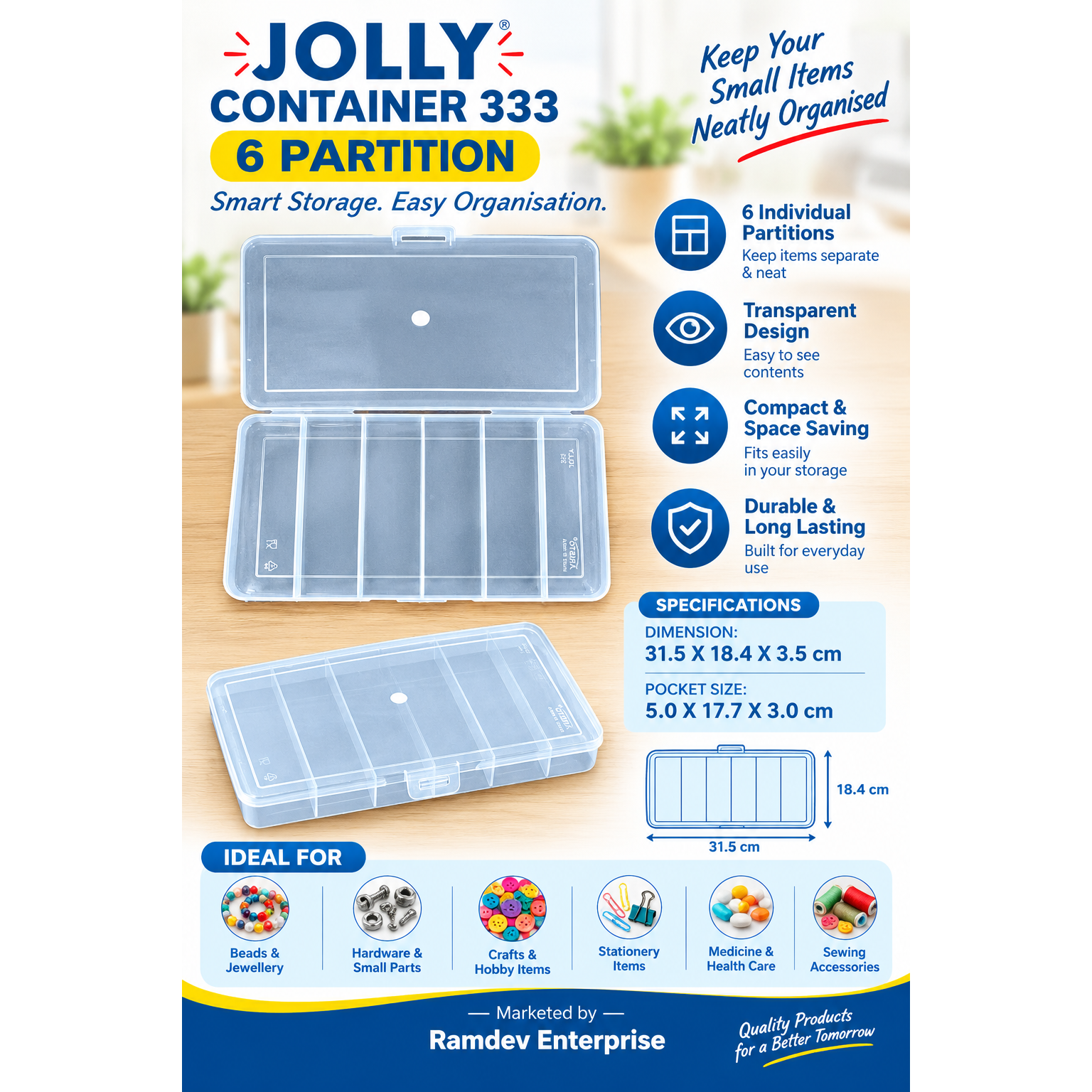 Jolly Container 333 – 6 Partition Storage Box