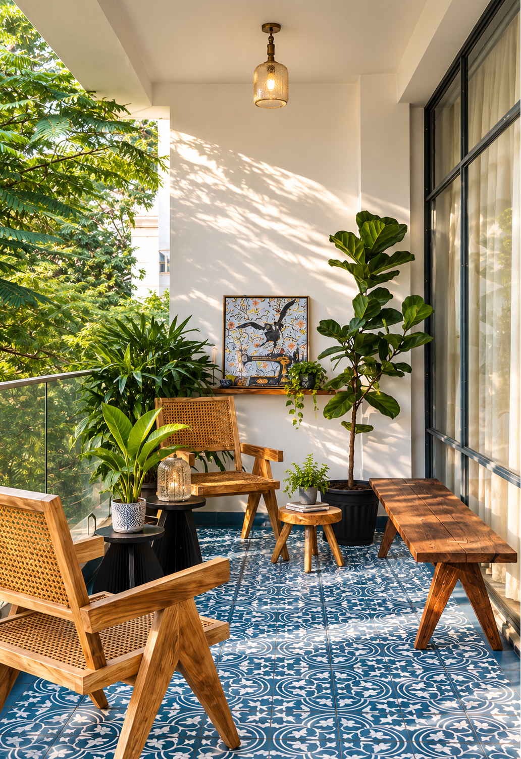 Vibrant Blue Balcony Garden Retreat | Adyar