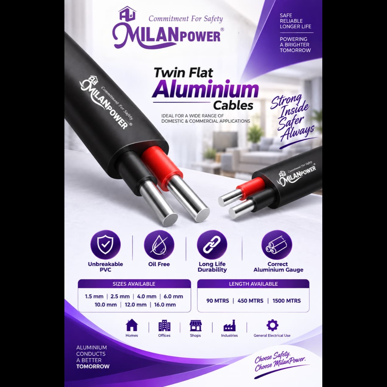 MilanPower Twin Aluminium Flat Cable