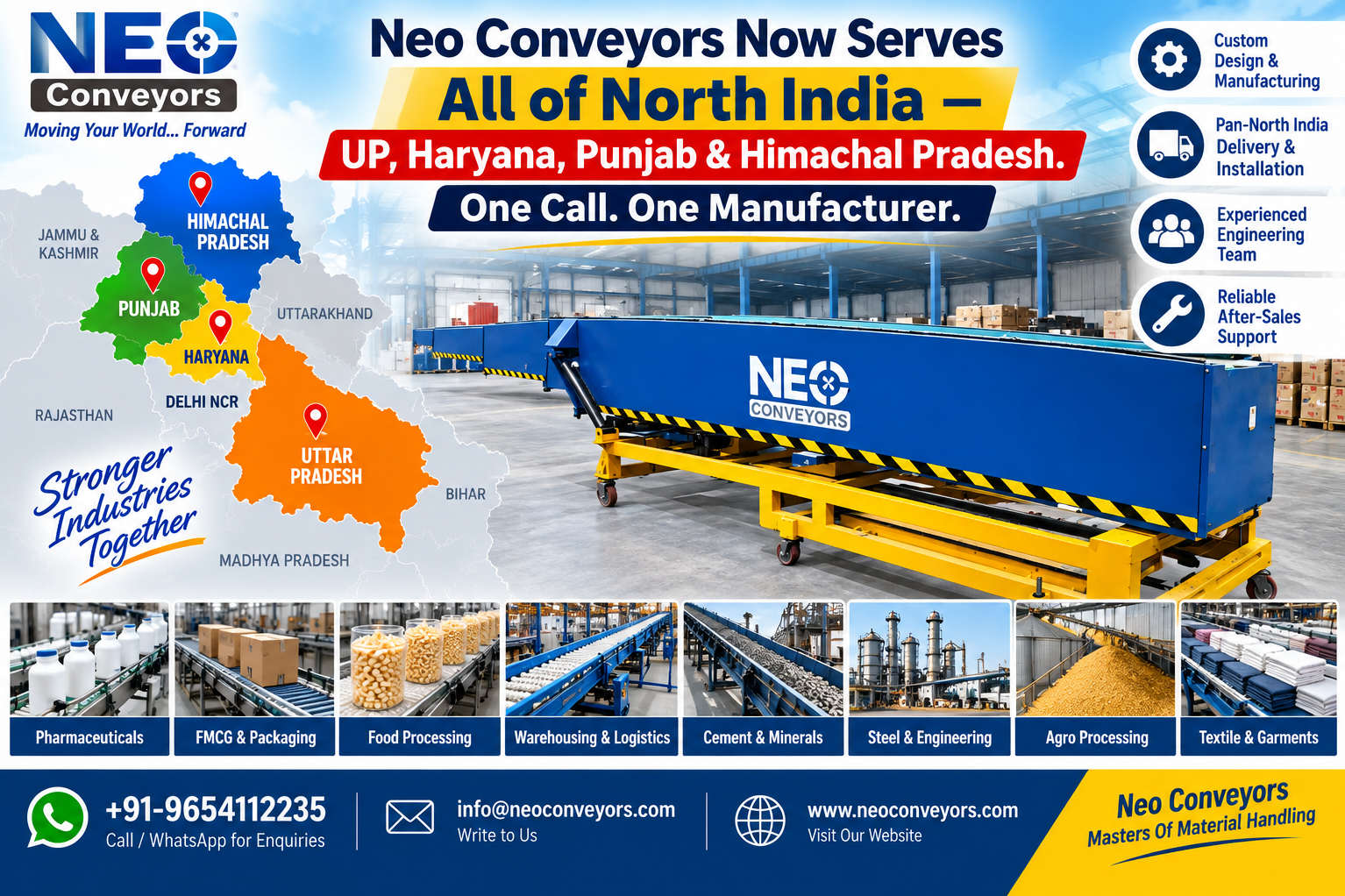 Neo Conveyors Now Serves All of North India — UP, Haryana, Punjab & Himachal Pradesh. One Call away