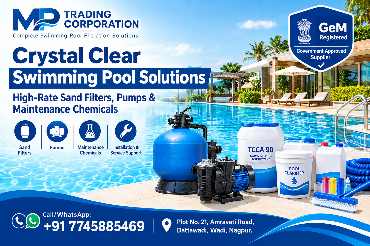 Complete Swimming Pool Equipment & Maintenance Services in Central India