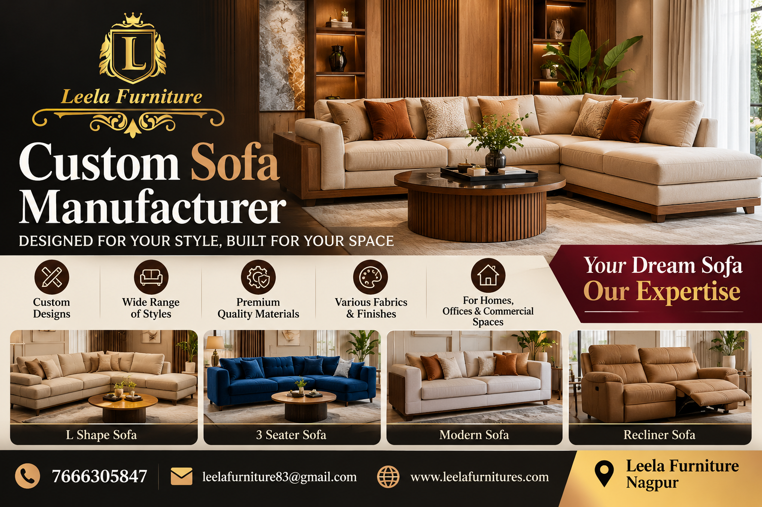 Custom Sofa Manufacturer in Nagpur – Leela Furniture