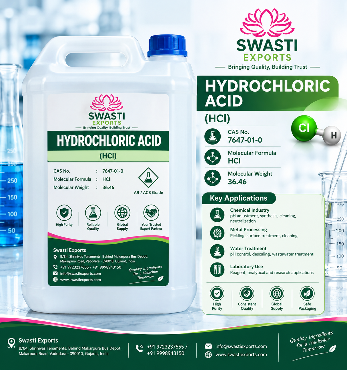 Hydrochloric Acid Supplier & Exporter India | Swasti Exports