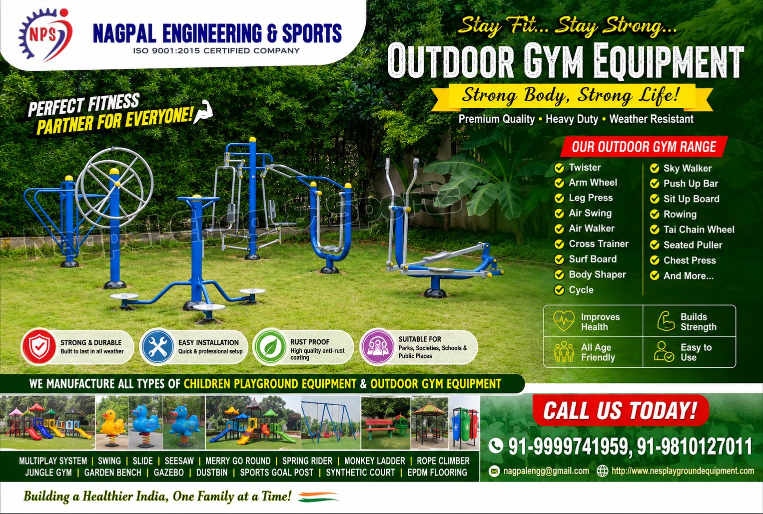 Outdoor Gym Equipment Manufacturer in Delhi India | Park Fitness Equipment, Playground Equipment