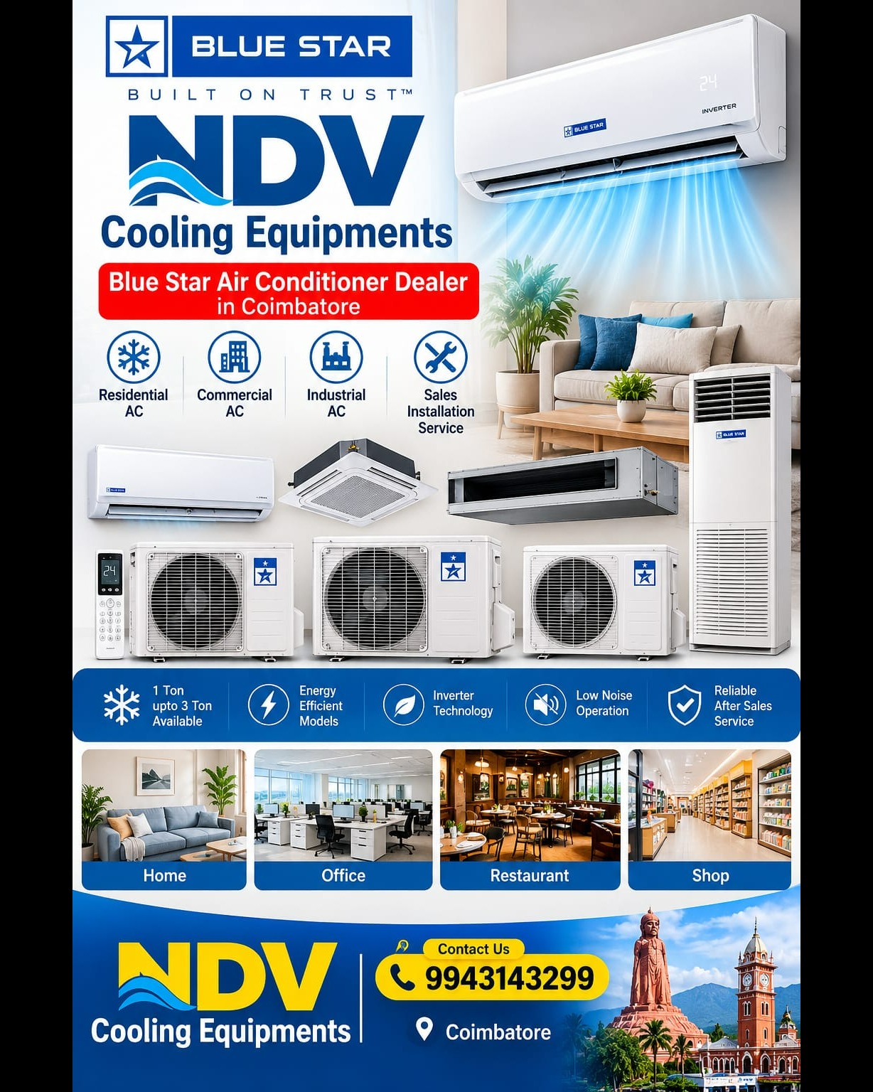 Ndv Cooling Equipments | Blue Star Authorised Air Conditioner Dealers In Coimbatore | +919943143299