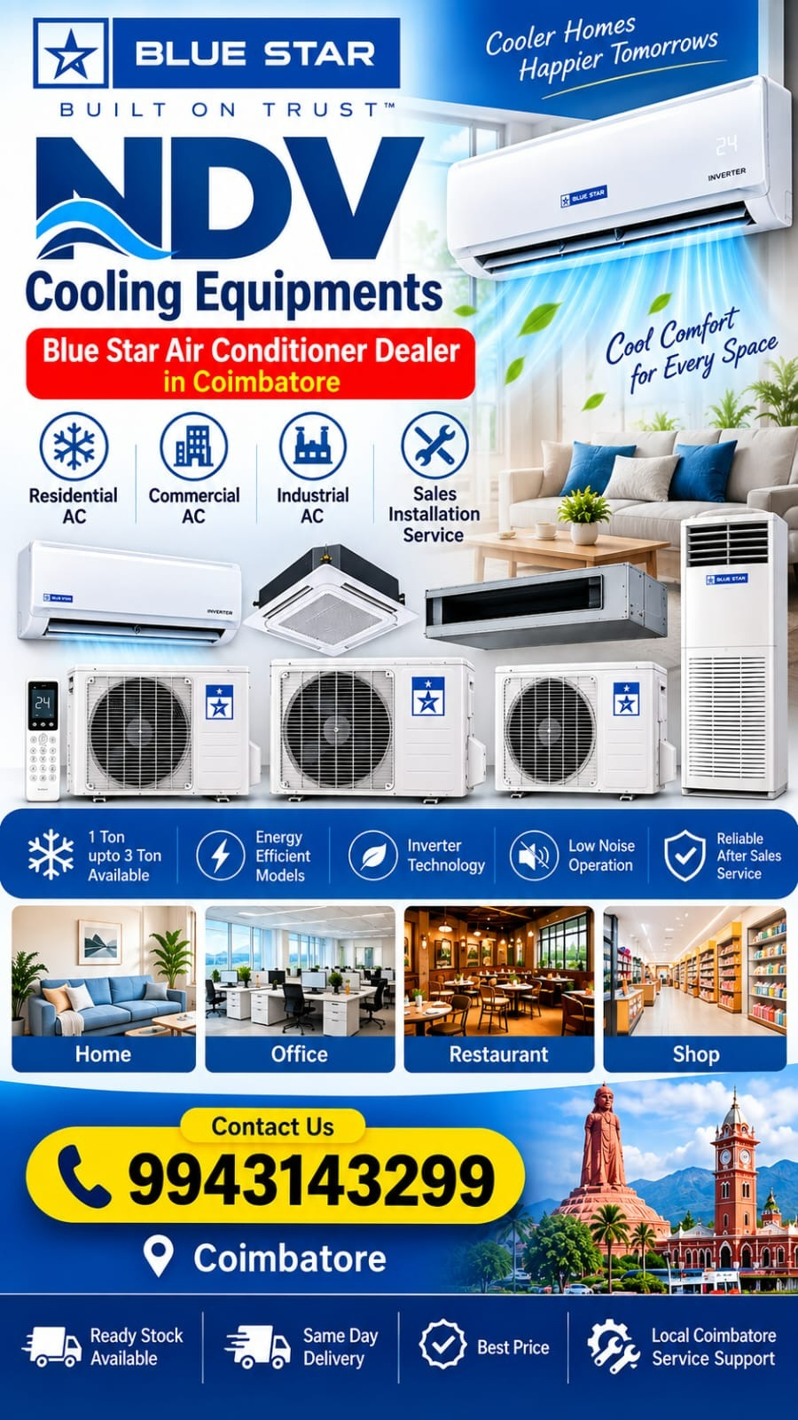 Ndv Cooling Equipments | Blue Star Authorised Air Conditioner Dealers In Coimbatore | +919943143299